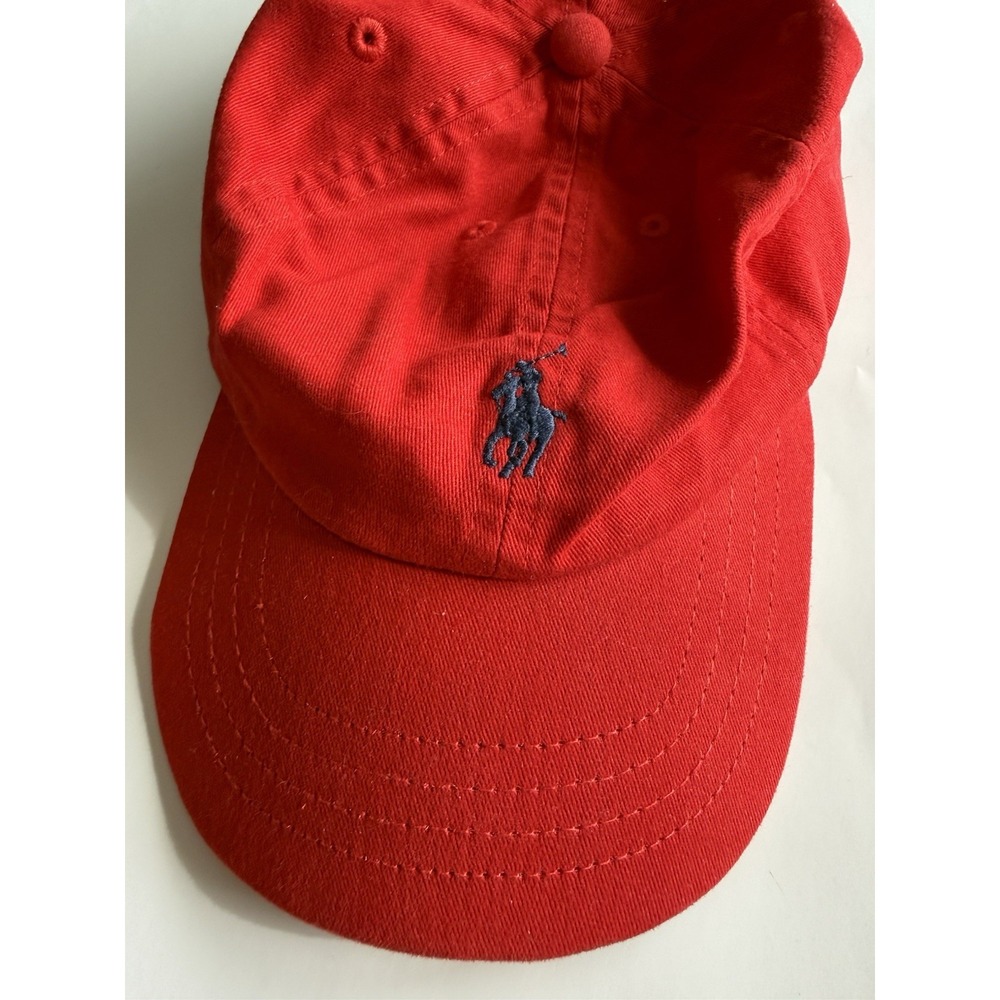Child's Ralph Lauren Polo Solid Red with Navy Polo Player Baseball Cap-4-7